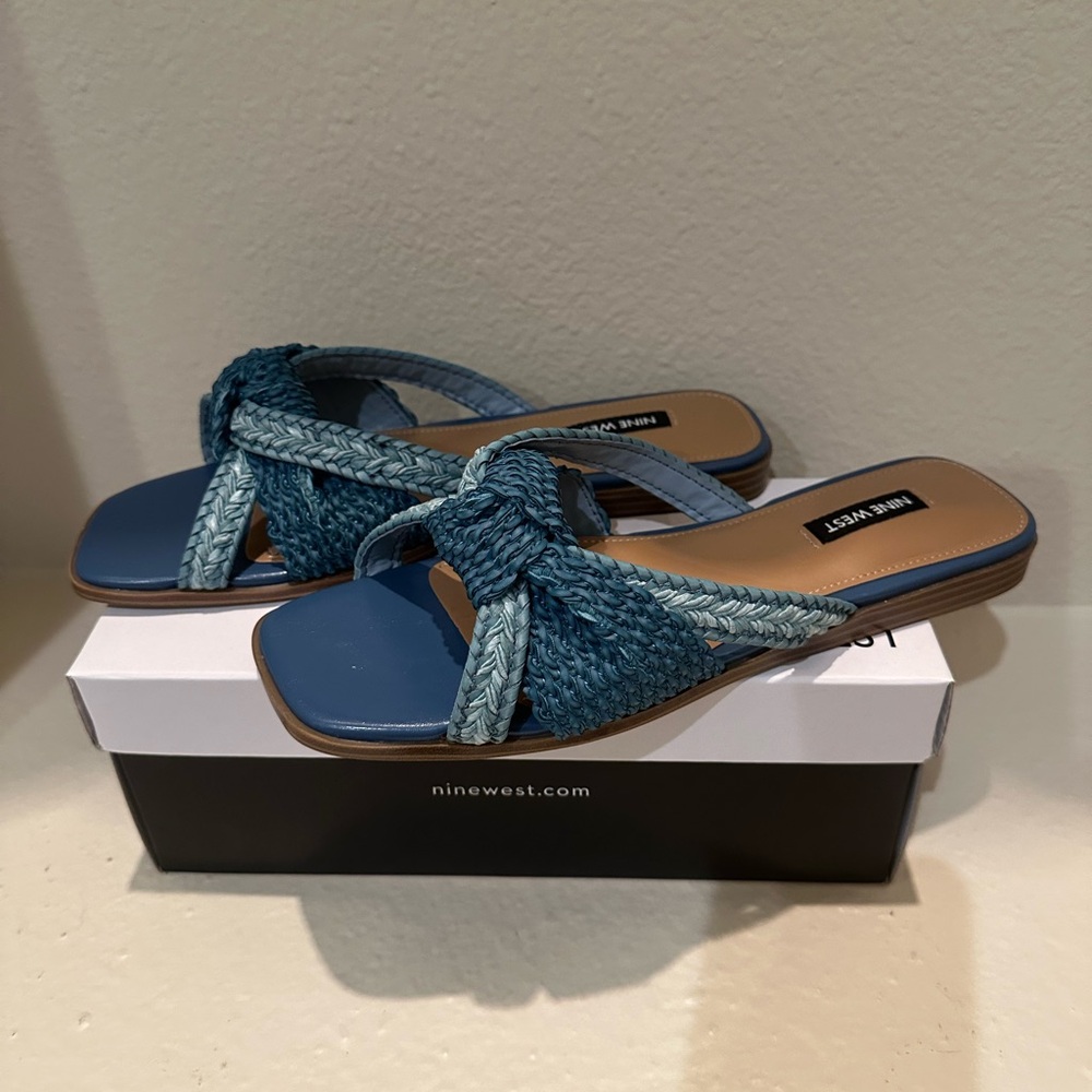 Nine West Women's Teal Woven Slide Sandals